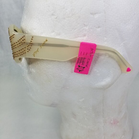 Betsey Johnson Sunglasses Pearlized White Plastic Cat Eye Gold Studs Size Small - Picture 2 of 14